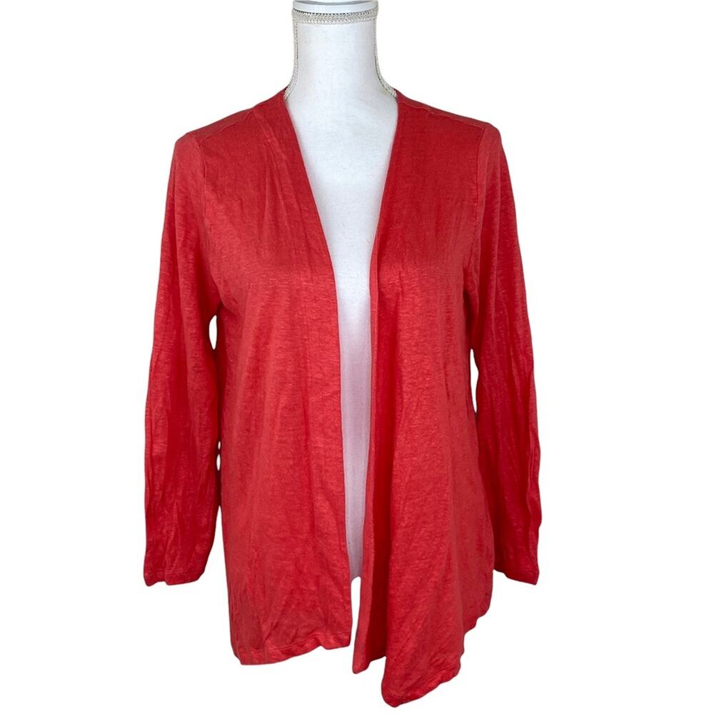 J.โ Jill Women's Long Sleeve 100% Linen Open Front Cardigan Salmon Pink Size MP